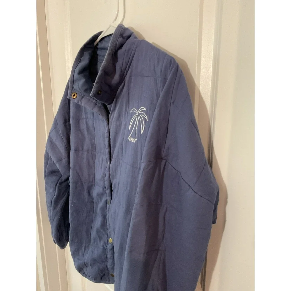 Amuse‎ Society Women Blue Quilted Puffer Jacket Palm Tree Snap Front Size S/M